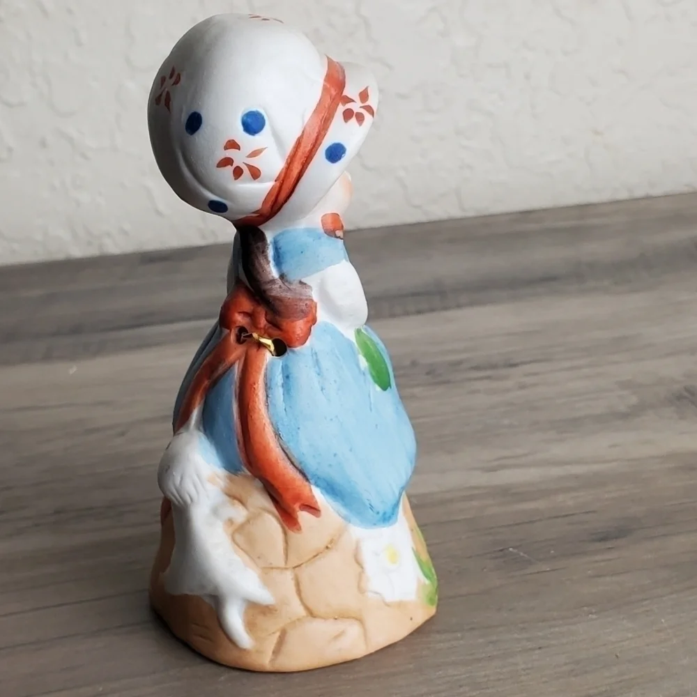 Jasco Adorabelles Vintage Porcelain Little Girl Bonnet Flowers Kitten Bell 4